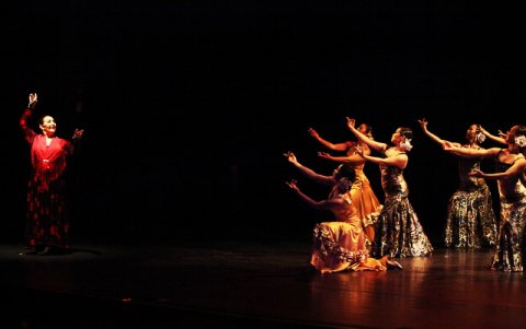 <p style="text-align: right;" dir="rtl">סילביה דוראן עם רקדניות להקת YOKO KOMATSUBARA - יפן<br />ASTURIAS <br />מתוך המופע ANDALLUCIA LEJANA<br />פסטיבל "תל אביב דנס 2009"<br />אולם סוזן דלל <br />צילום: דדי ליפשיץ</p>